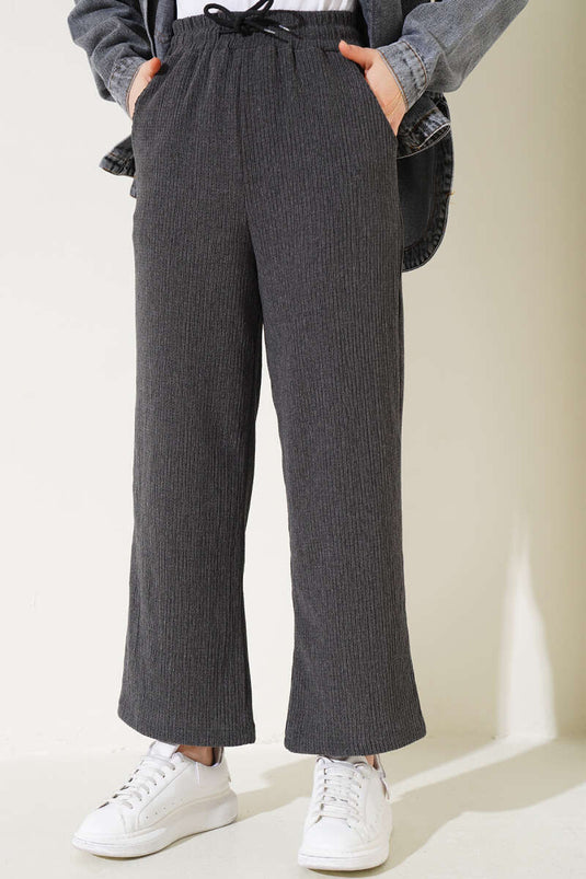 Bel Elastic Wide Leg Crinkled Trousers Anthracite