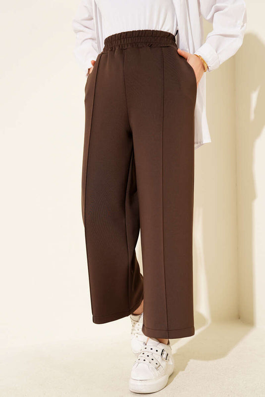 Pantalon de plongée à jambes larges avec taille élastique, marron