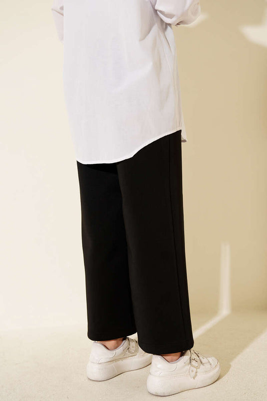 Bel Lastikli Geniş Paça Scuba Pantolon Siyah