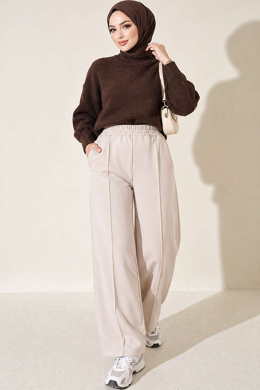 Bel Elastic Wide Leg Scuba Pants With Embellishments