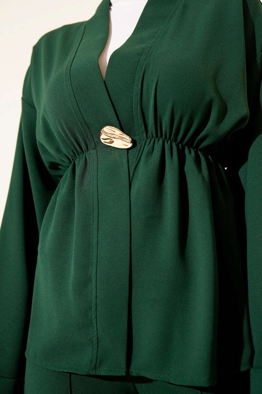 Bel Lastikli Gold Aksesuarlı İkili Takım Zümrüt