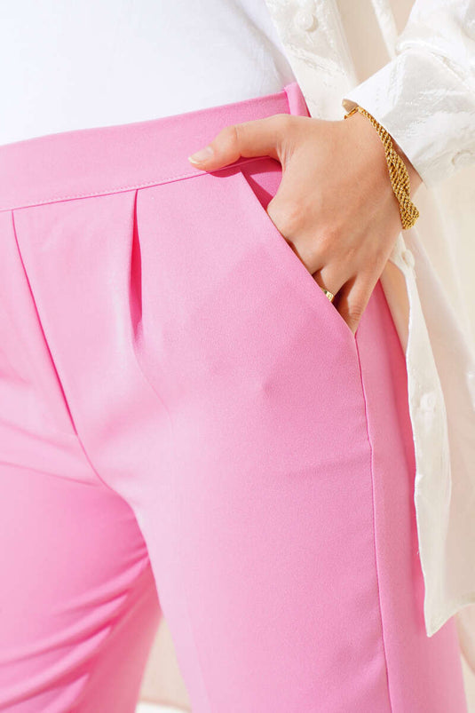 Pantalon Carotte Taille Élastique Rose