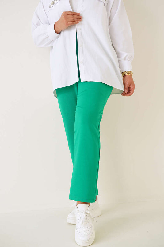 Green Elastic Waist Two Thread Plus Size Pants