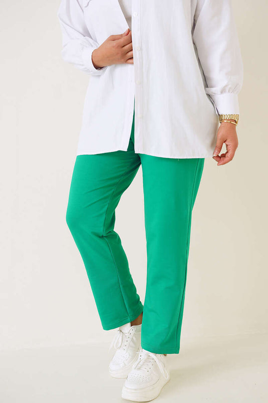 Pantalon Taille Élastique Deux Fils Grande Taille Vert