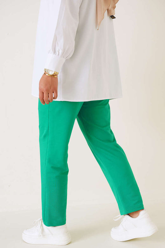 Green Elastic Waist Two Thread Plus Size Pants