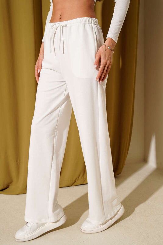 Pantalon à deux fils avec taille élastique, écru