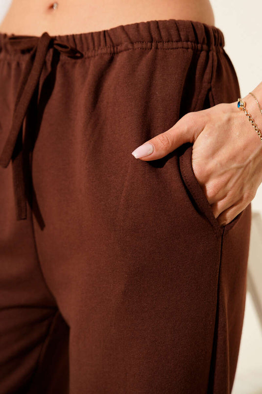 Pantalon à deux fils avec taille élastique, marron
