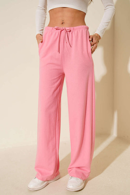 Broek met dubbele draad en elastische tailleband, roze