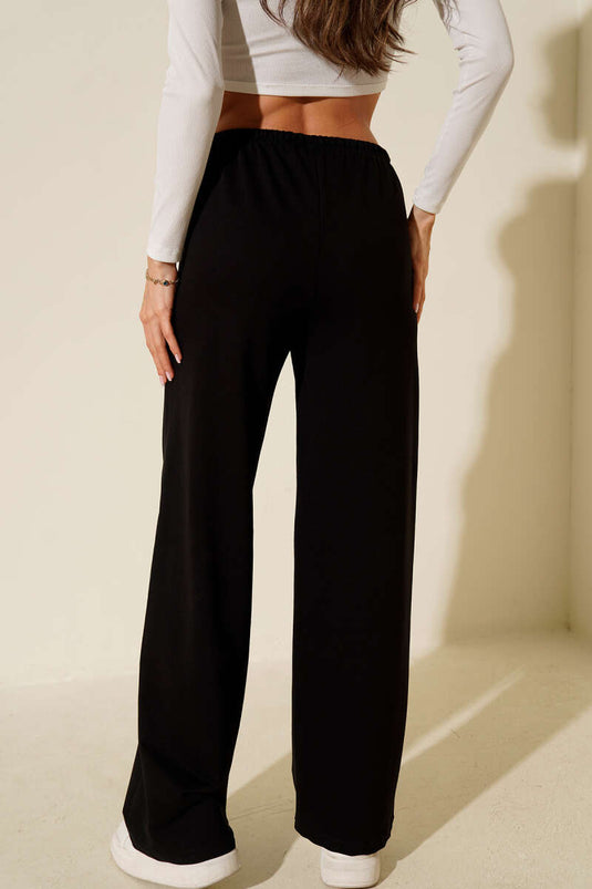 Broek met dubbele draad en elastische tailleband, zwart