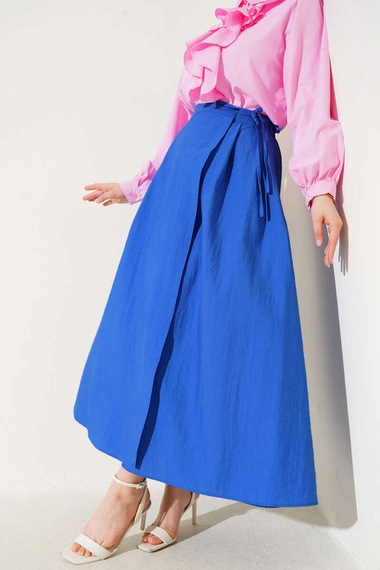 Elastic Waist Rope Tied Skirt in Saxe