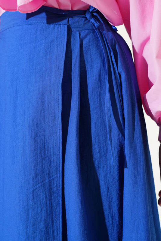 Elastic Waist Rope Tied Skirt in Saxe