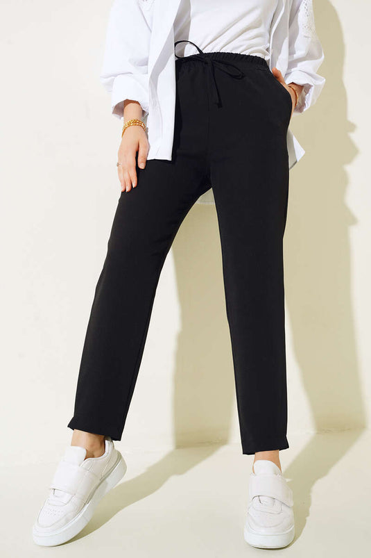 Black Belted Drawstring Pocket Pants