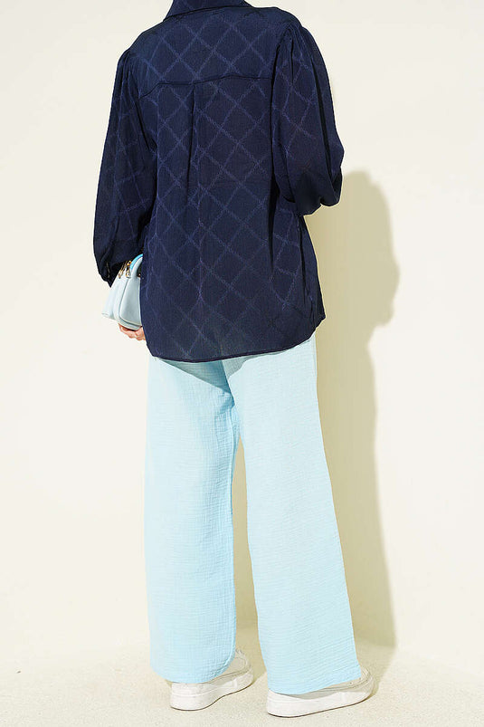 Bell Elastic Drawstring Muslin Pants Baby Blue