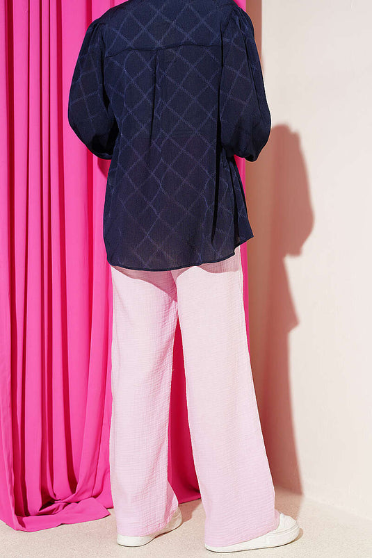 Drawstring Waist Muslin Pants Pink