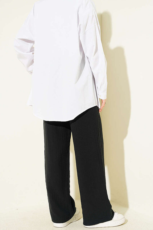 Belted Drawstring Muslin Pants Black
