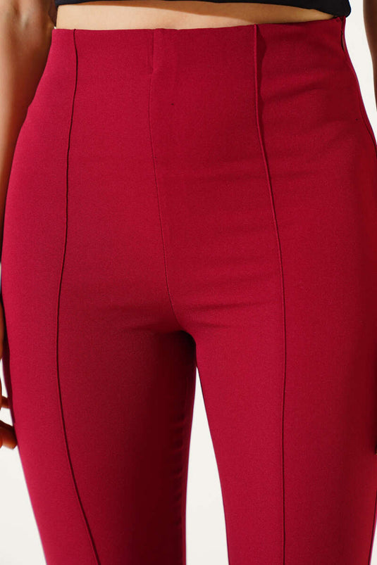Elastic Waist Bell-bottomed Trousers in Burgundy