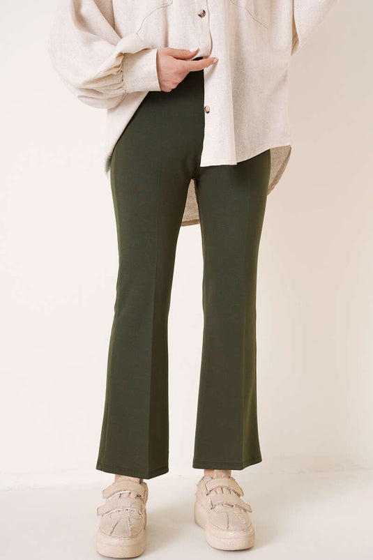 Belted Spanish Flared Trousers Khaki