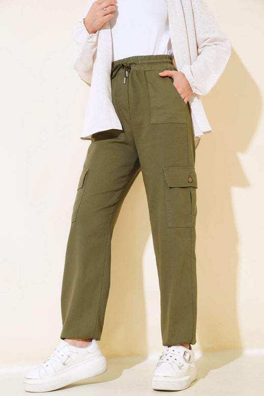 Pantalon Cargo Élastique à Taille Kaki