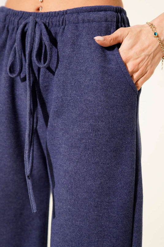 Indigo Cashmere Trousers with Elastic Waistband