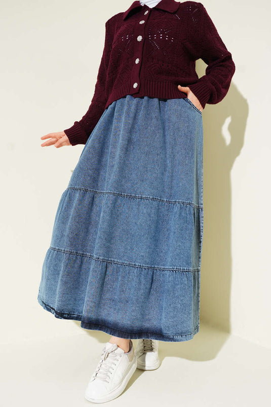 Jupe en jean à volants avec taille élastique, bleue