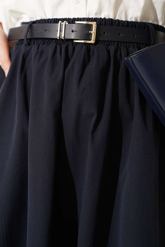 Jupe en popeline bleu marine avec ceinture élastique à la taille