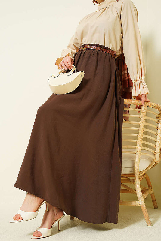 Gonna Tensel con Cintura Elastico Bella Marrone