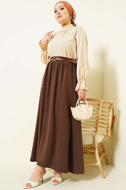 Gonna Tensel con Cintura Elastico Bella Marrone