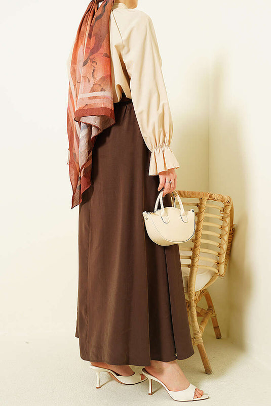 Gonna Tensel con Cintura Elastico Bella Marrone