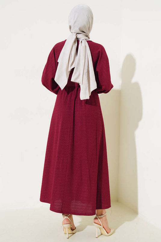 Robe à manches chauve-souris avec ceinture élastique à la taille Rouge Claret