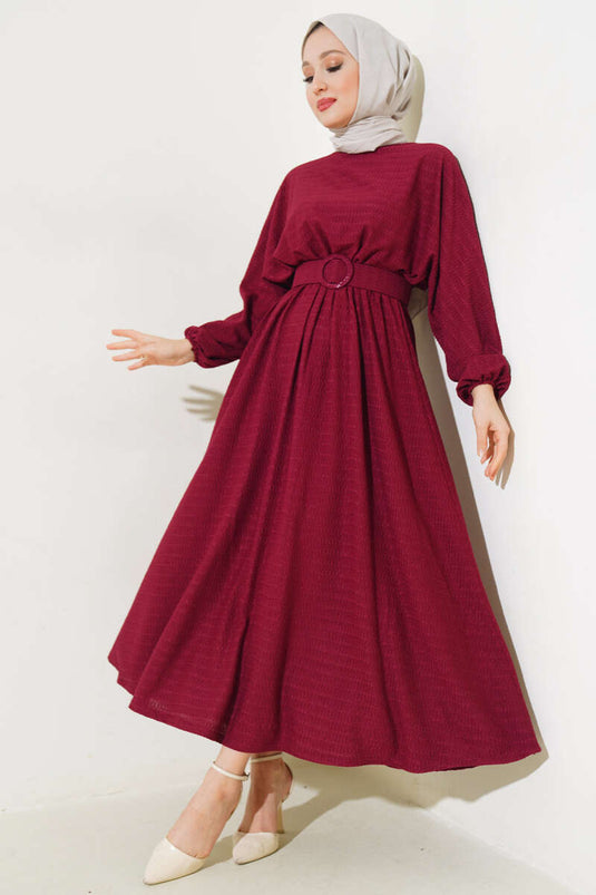 Robe à manches chauve-souris avec ceinture élastique à la taille Rouge Claret