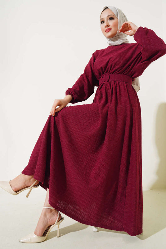 Robe à manches chauve-souris avec ceinture élastique à la taille Rouge Claret