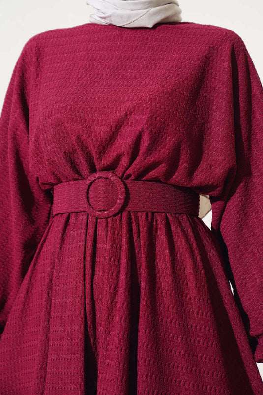 Robe à manches chauve-souris avec ceinture élastique à la taille Rouge Claret