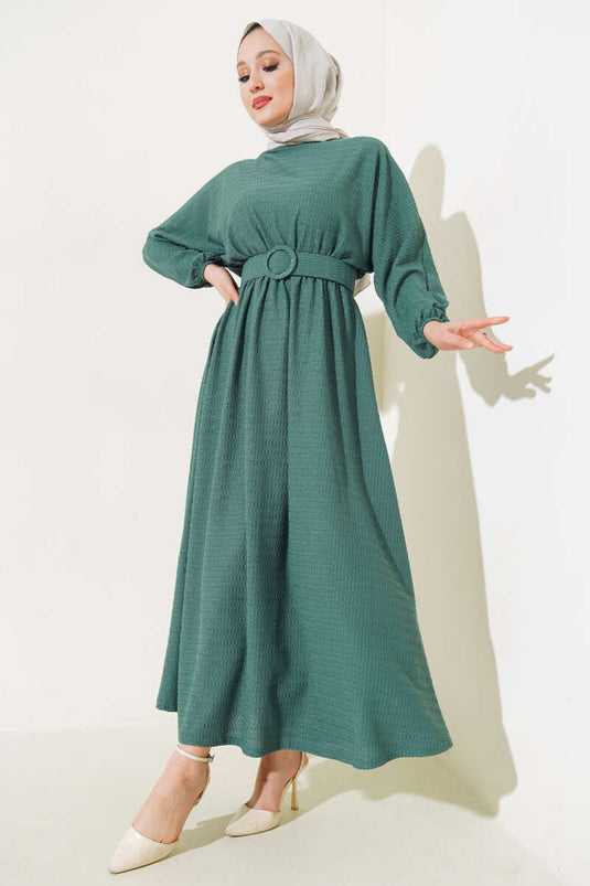 Robe à manches chauve-souris avec ceinture et taille élastique Vert