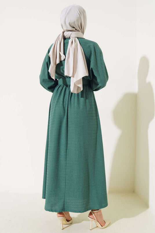 Robe à manches chauve-souris avec ceinture et taille élastique Vert