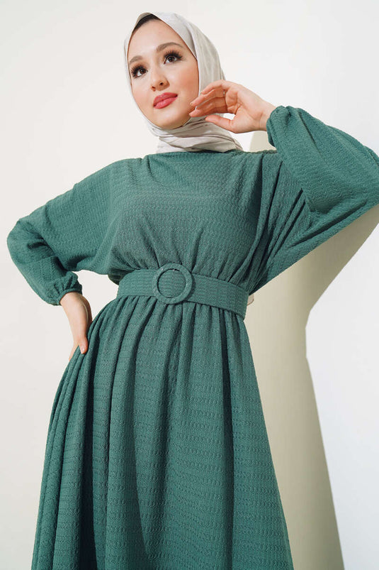 Robe à manches chauve-souris avec ceinture et taille élastique Vert