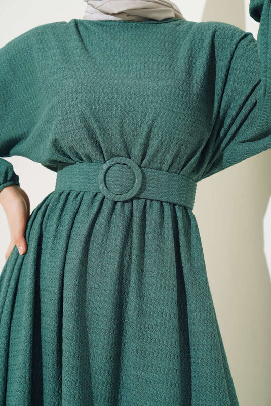 Robe à manches chauve-souris avec ceinture et taille élastique Vert