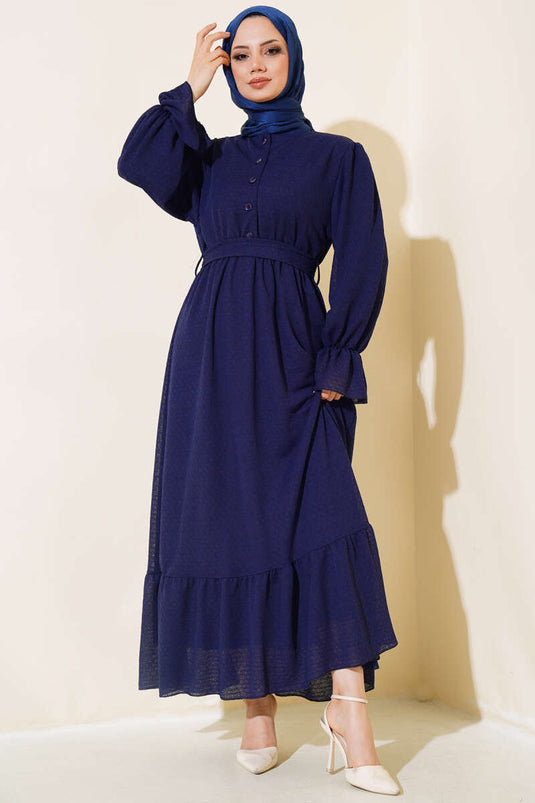 Robe à motif taille élastique bleu marine