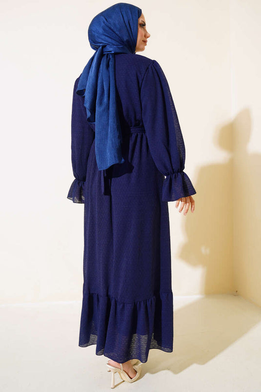 Robe à motif taille élastique bleu marine