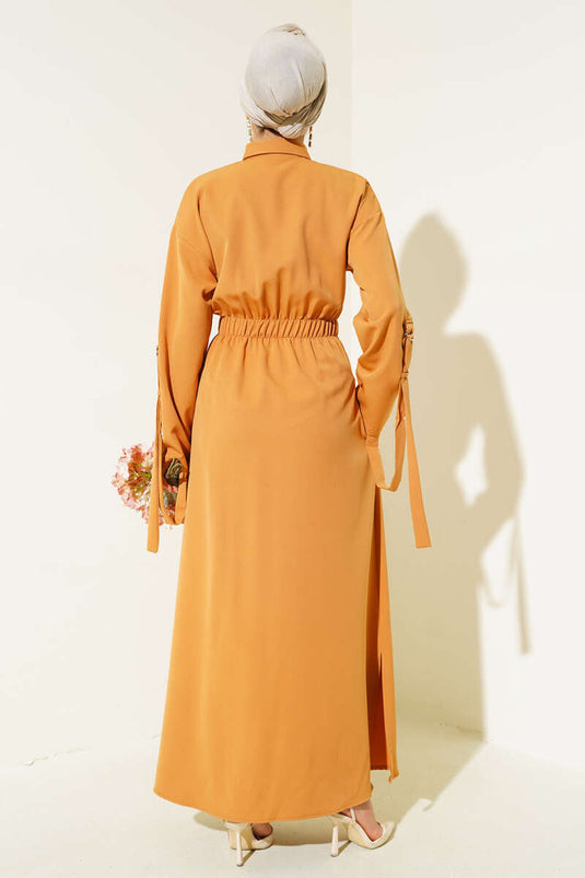 Robe Ceinturée Taille Élastique Camel