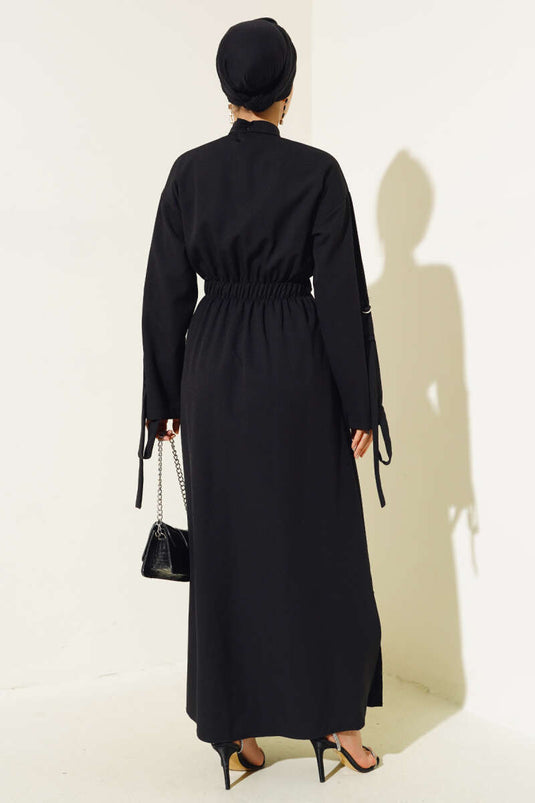 Robe ceinturée à taille élastique noire