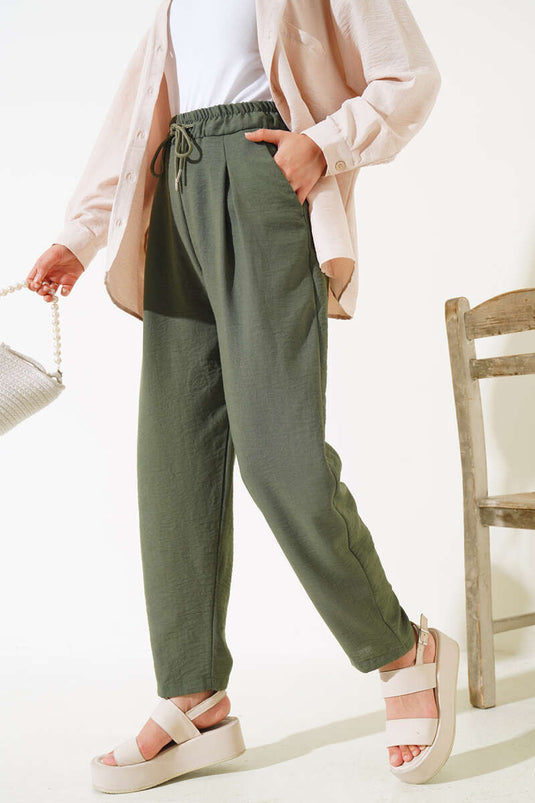 Pantalon en lin élastique à la taille Nefti