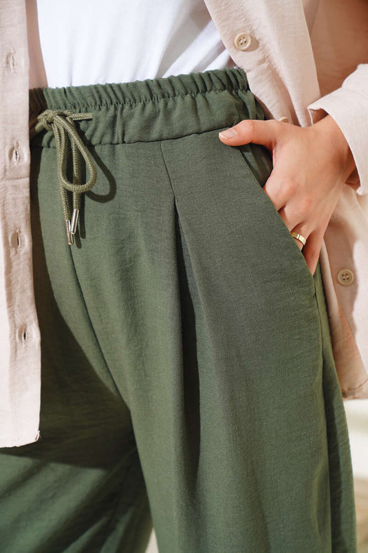 Pantalon en lin élastique à la taille Nefti