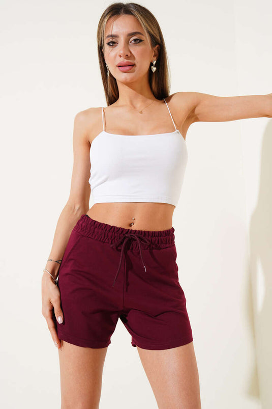 Elastic Waist Short Shorts Burgundy