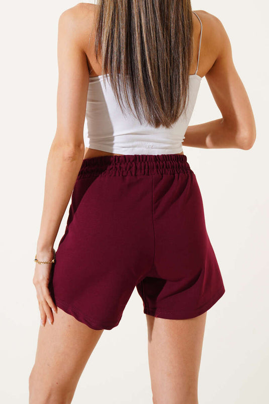 Kurze Shorts mit elastischem Bund, burgunderrot