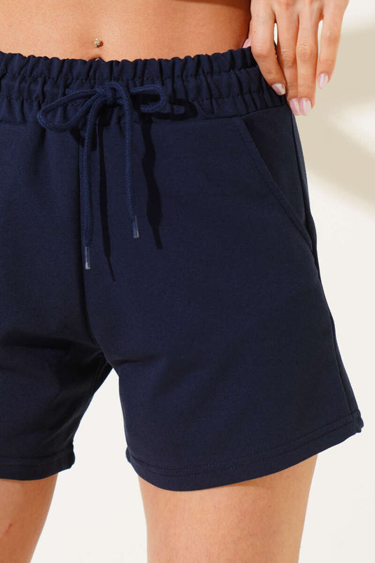 Bel Lastikli Kısa Şort Lacivert