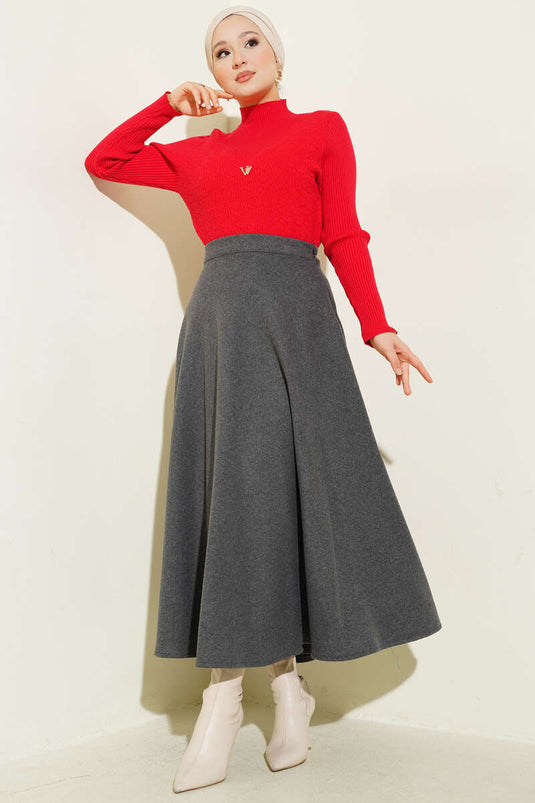 Ausgestellter Kaschmirrock mit elastischem Bund in Rauchfarbe