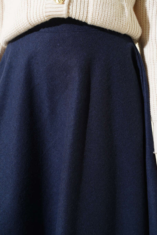 Navy Blue Elasticated Flared Wool Coat Skirt