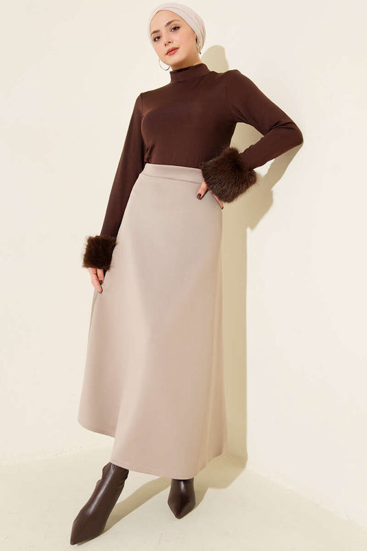 Jupe évasée beige en néoprène avec taille élastique