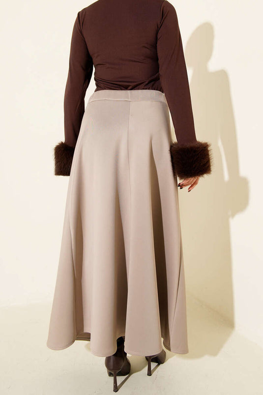 Jupe évasée beige en néoprène avec taille élastique