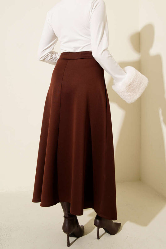 Elastic Waist Flared Scuba Skirt, Brown